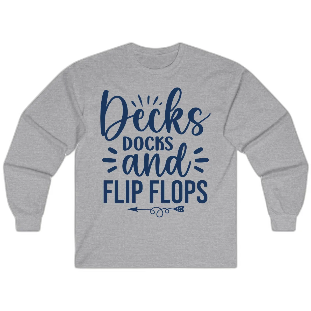 Decks Docks and Flip Flops Design Long Sleeve in Sport Grey