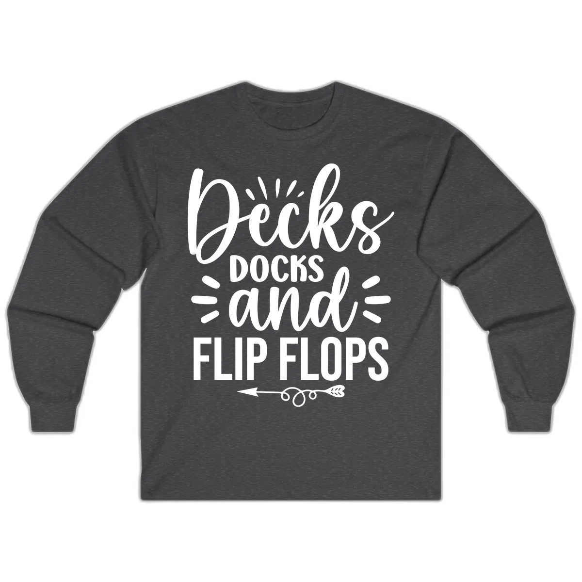 Decks Docks and Flip Flops Design Long Sleeve in Dark Heather