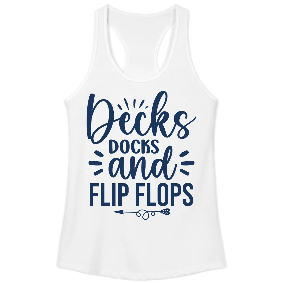 Decks Docks and Flip Flops Design Ladies Tank in White