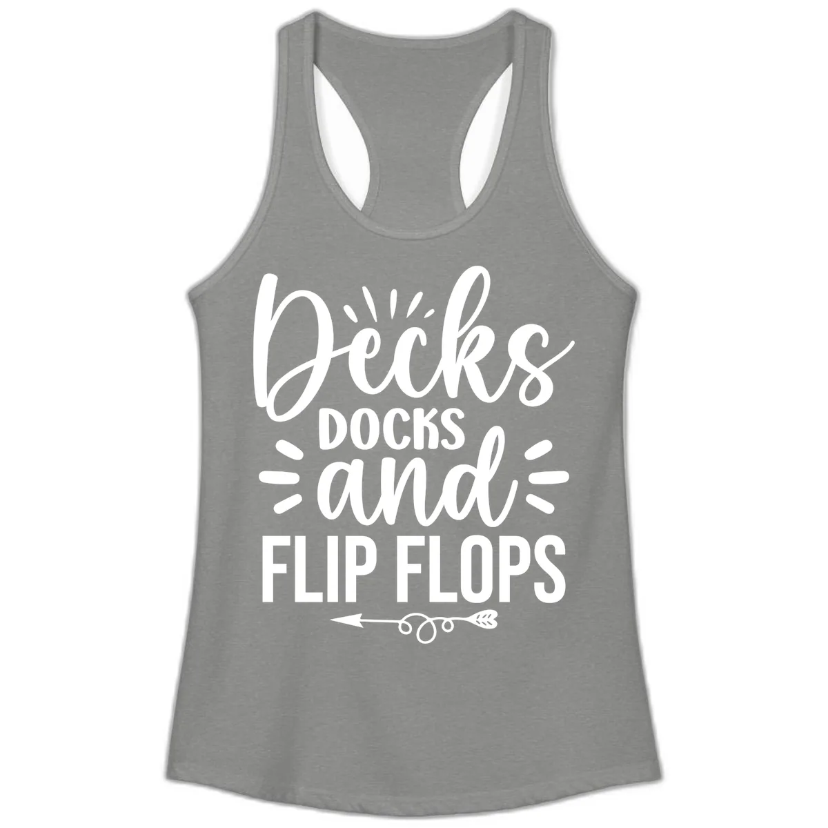 Decks Docks and Flip Flops Design Ladies Tank in Heather Grey