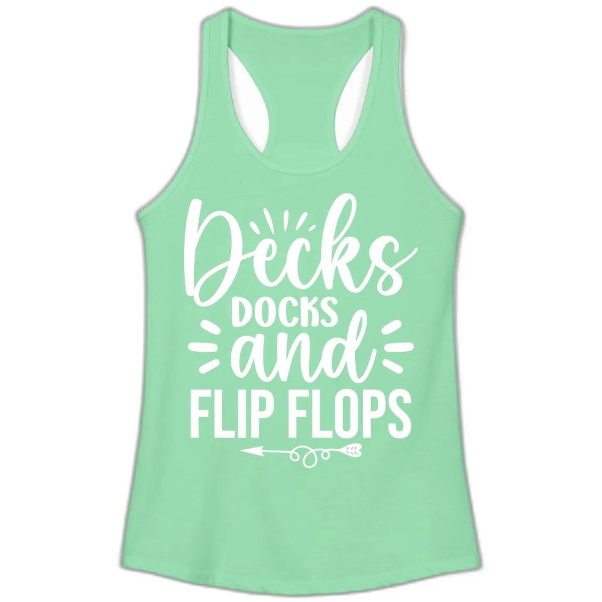 Decks Docks and Flip Flops Design Ladies Tank in Solid Mint