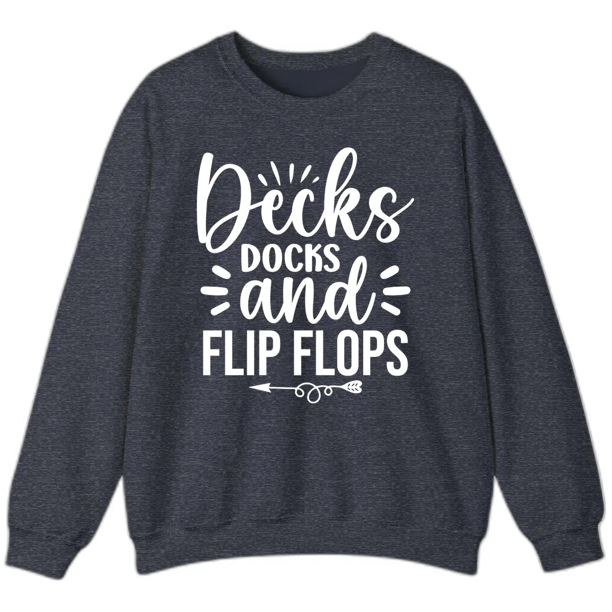Decks Docks and Flip Flops Design Sweatshirt in Heather Sport Dark Navy