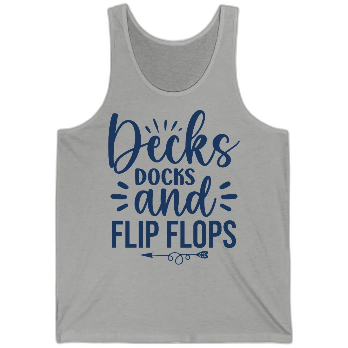 Decks Docks and Flip Flops Design Tank in Athletic Heather