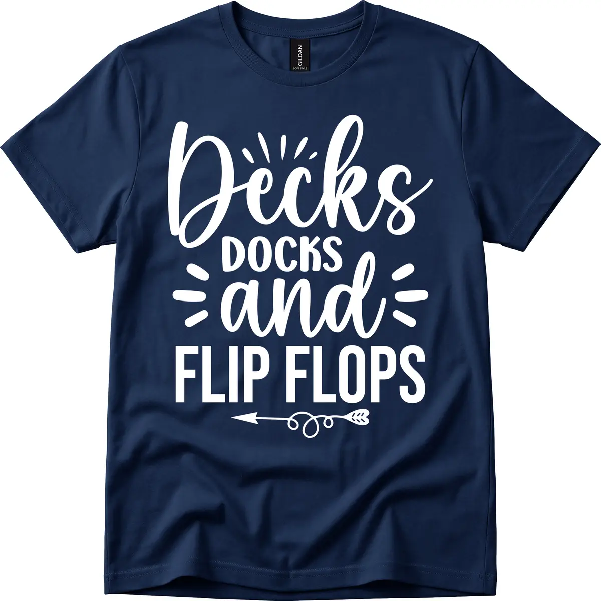 Decks Docks and Flip Flops Design T-Shirt in Navy