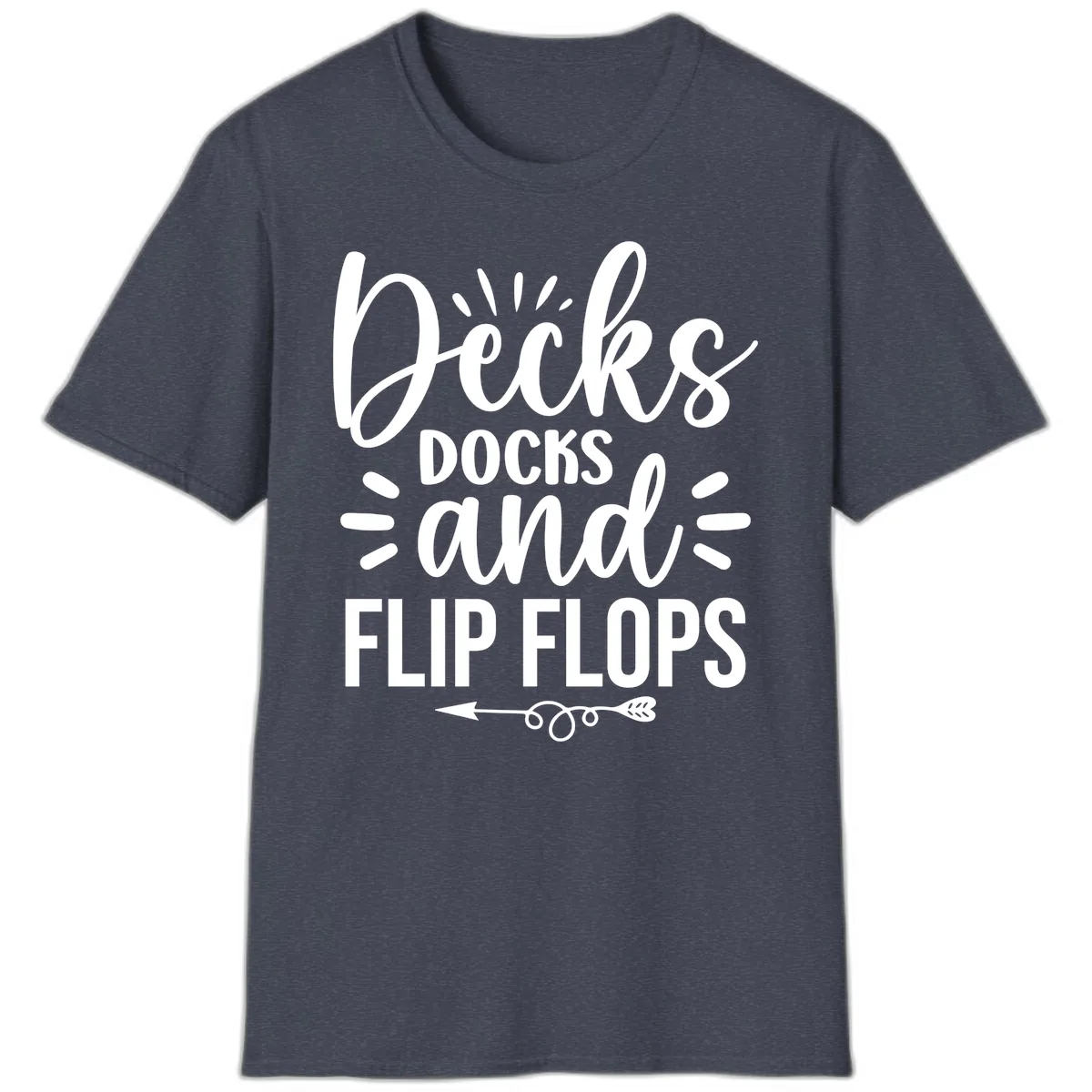 Decks Docks and Flip Flops Design T-Shirt in Heather Navy
