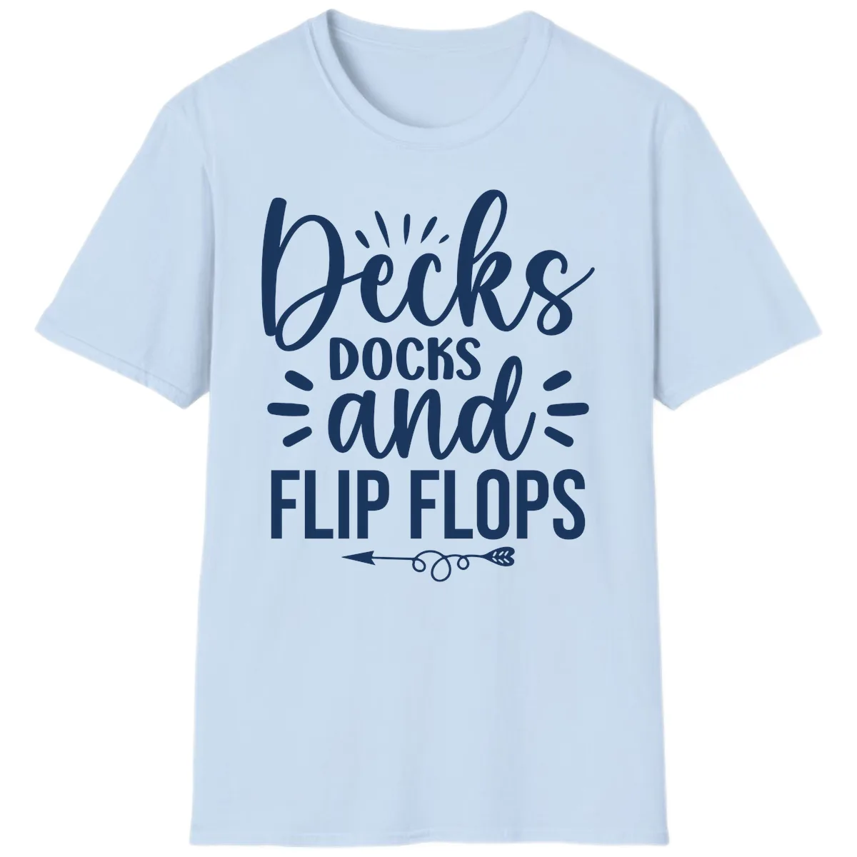 Decks Docks and Flip Flops Design T-Shirt in Light Blue