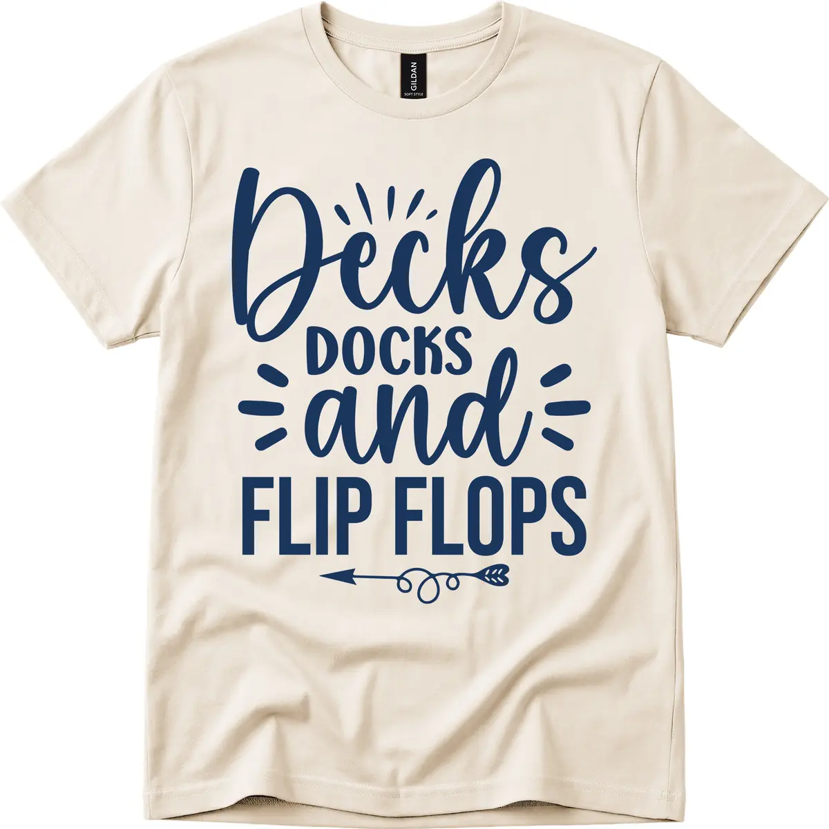 Decks Docks and Flip Flops Design T-Shirt in Natural