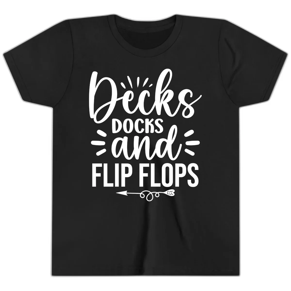 Decks Docks and Flip Flops Design Youth T-Shirt in Black