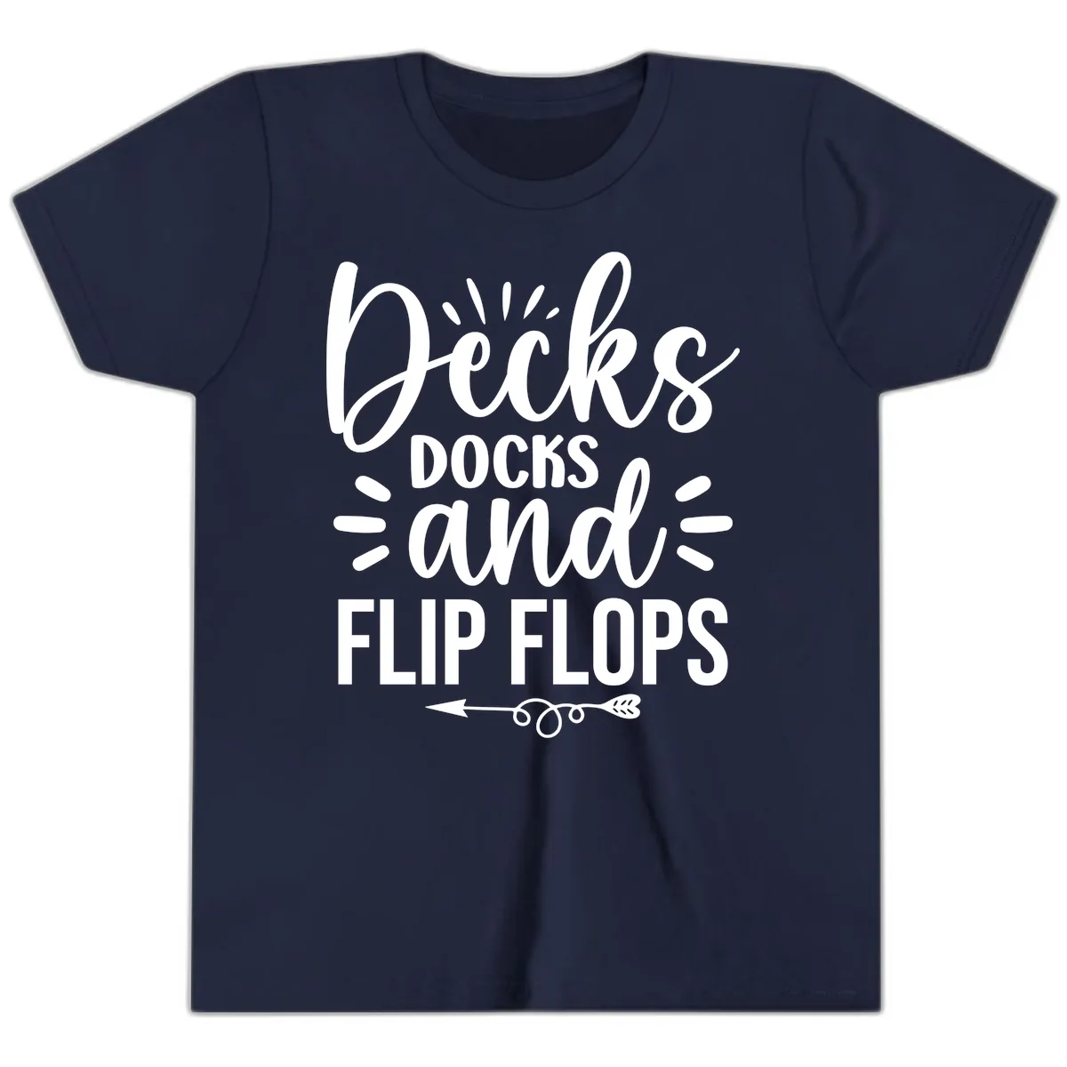 Decks Docks and Flip Flops Design Youth T-Shirt in Navy