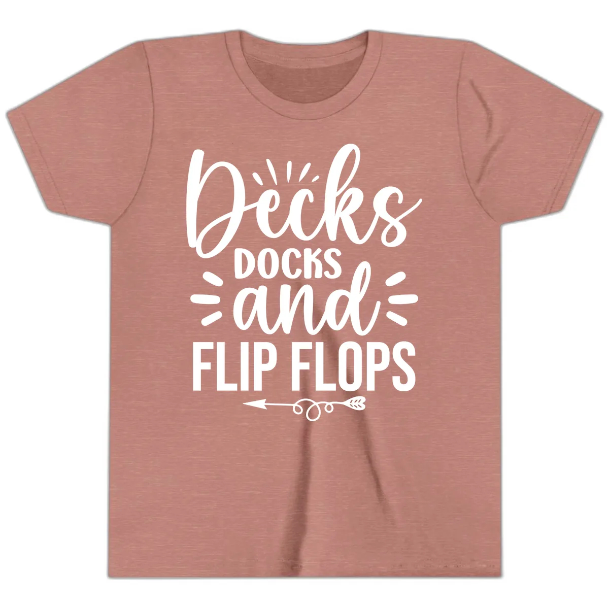 Decks Docks and Flip Flops Design Youth T-Shirt in Heather Mauve