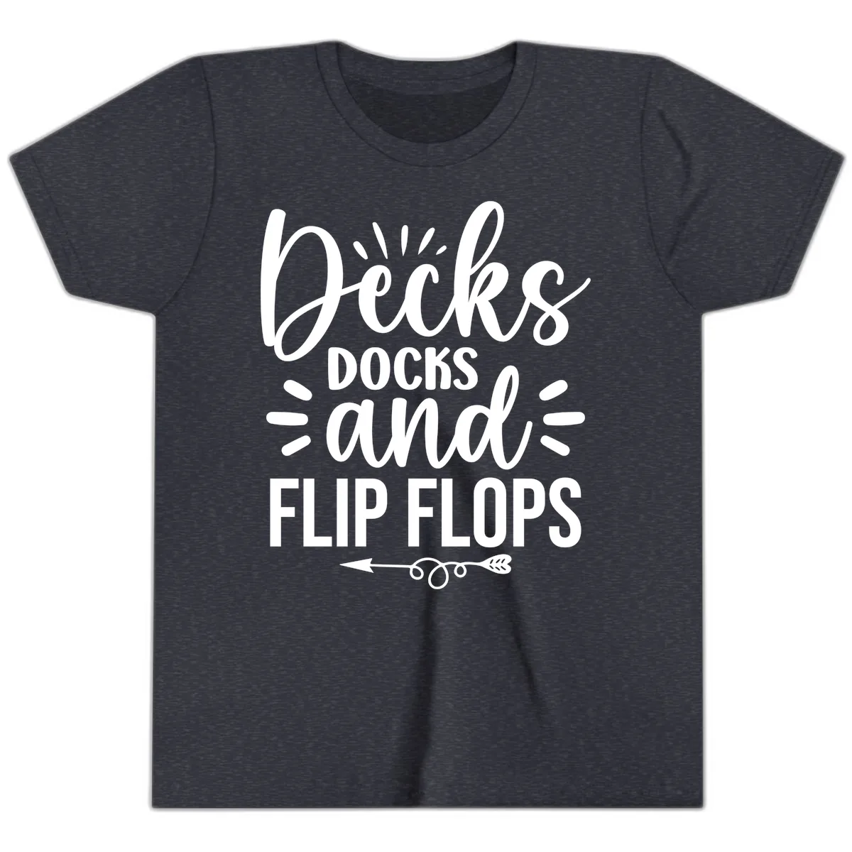 Decks Docks and Flip Flops Design Youth T-Shirt in Heather Navy