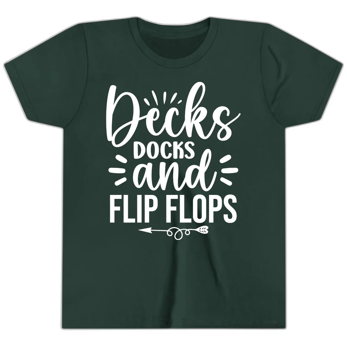 Decks Docks and Flip Flops Design Youth T-Shirt in Forest