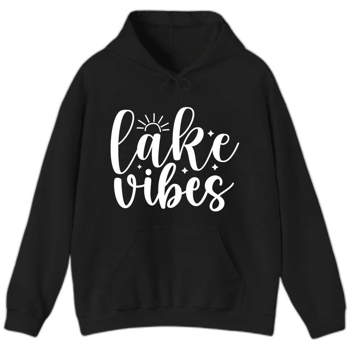 Lake Vibes Script Design Hoodie in Black