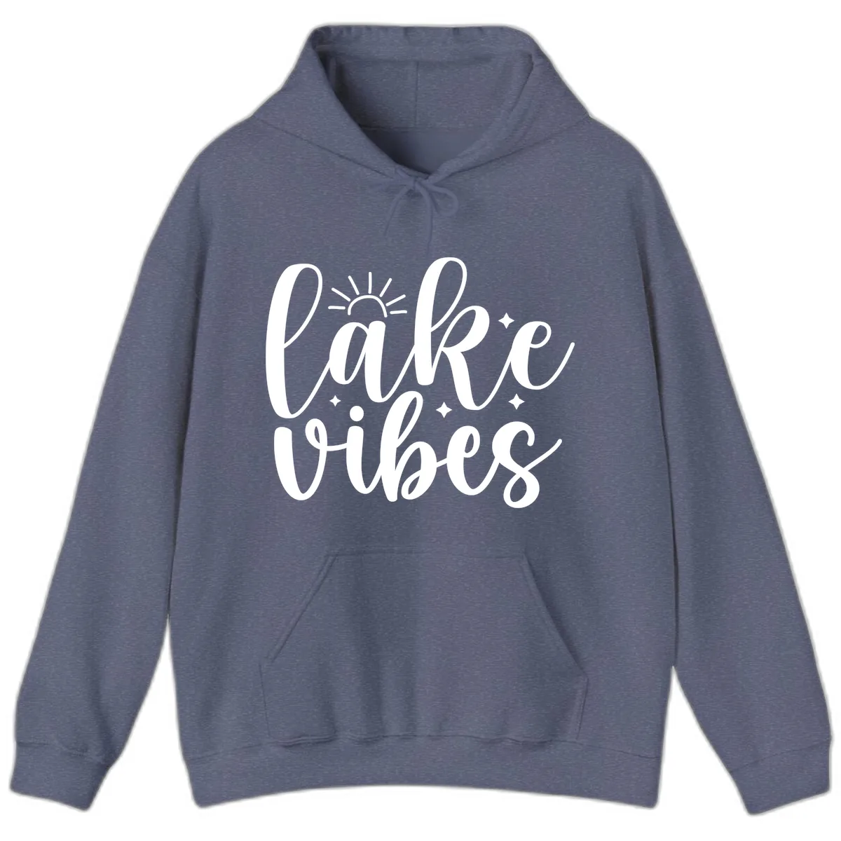 Lake Vibes Script Design Hoodie in Heather Navy