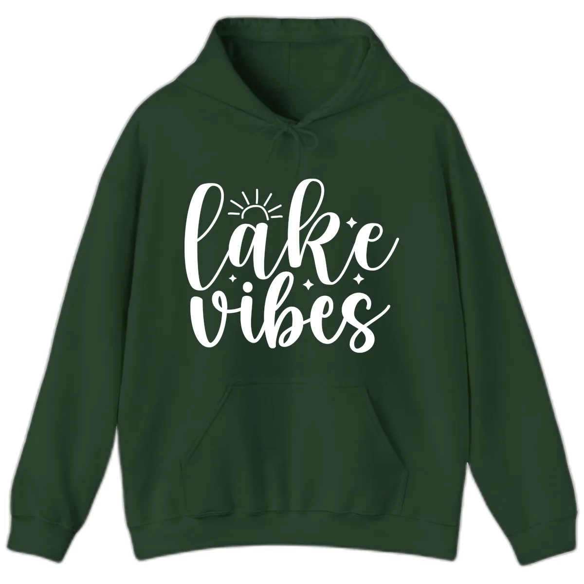 Lake Vibes Script Design Hoodie in Forest Green