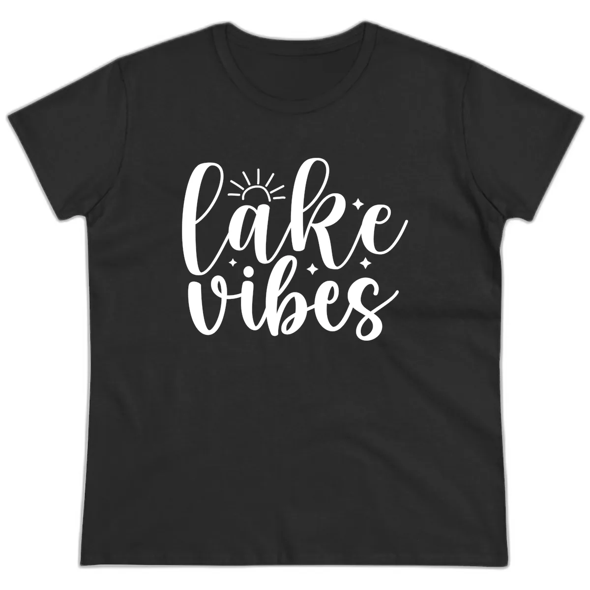Lake Vibes Script Design Ladies Tee in Black