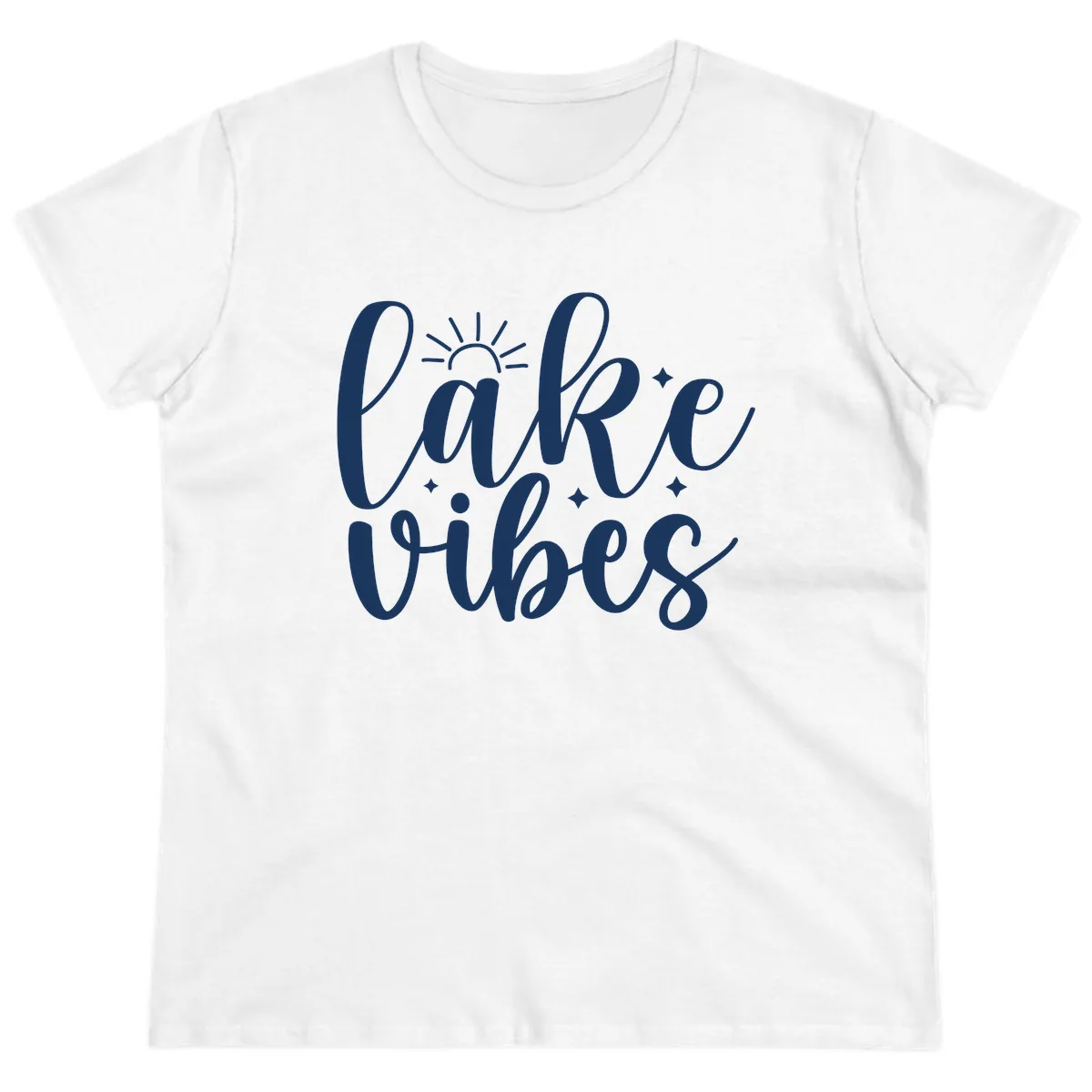 Lake Vibes Script Design Ladies Tee in White