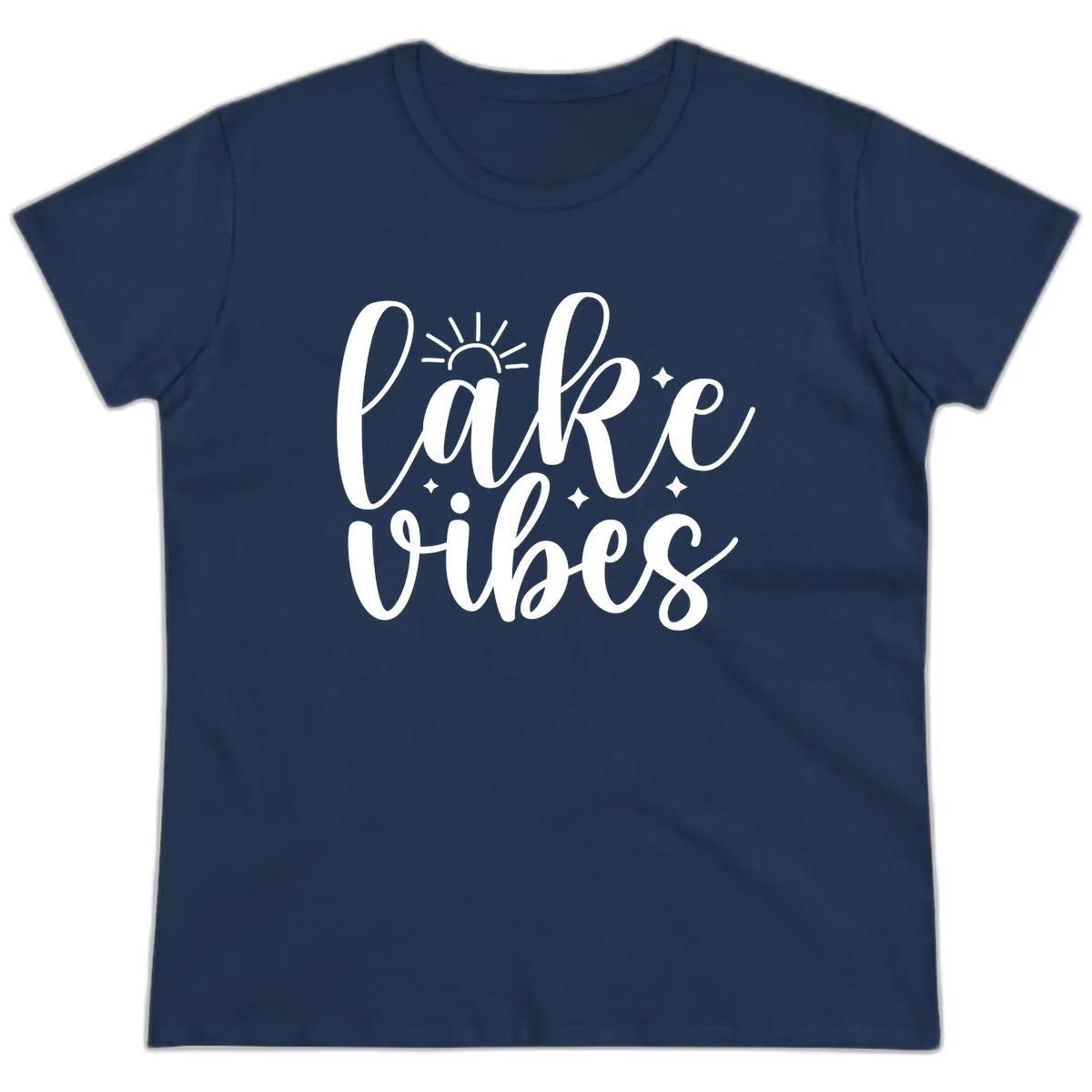 Lake Vibes Script Design Ladies Tee in Navy