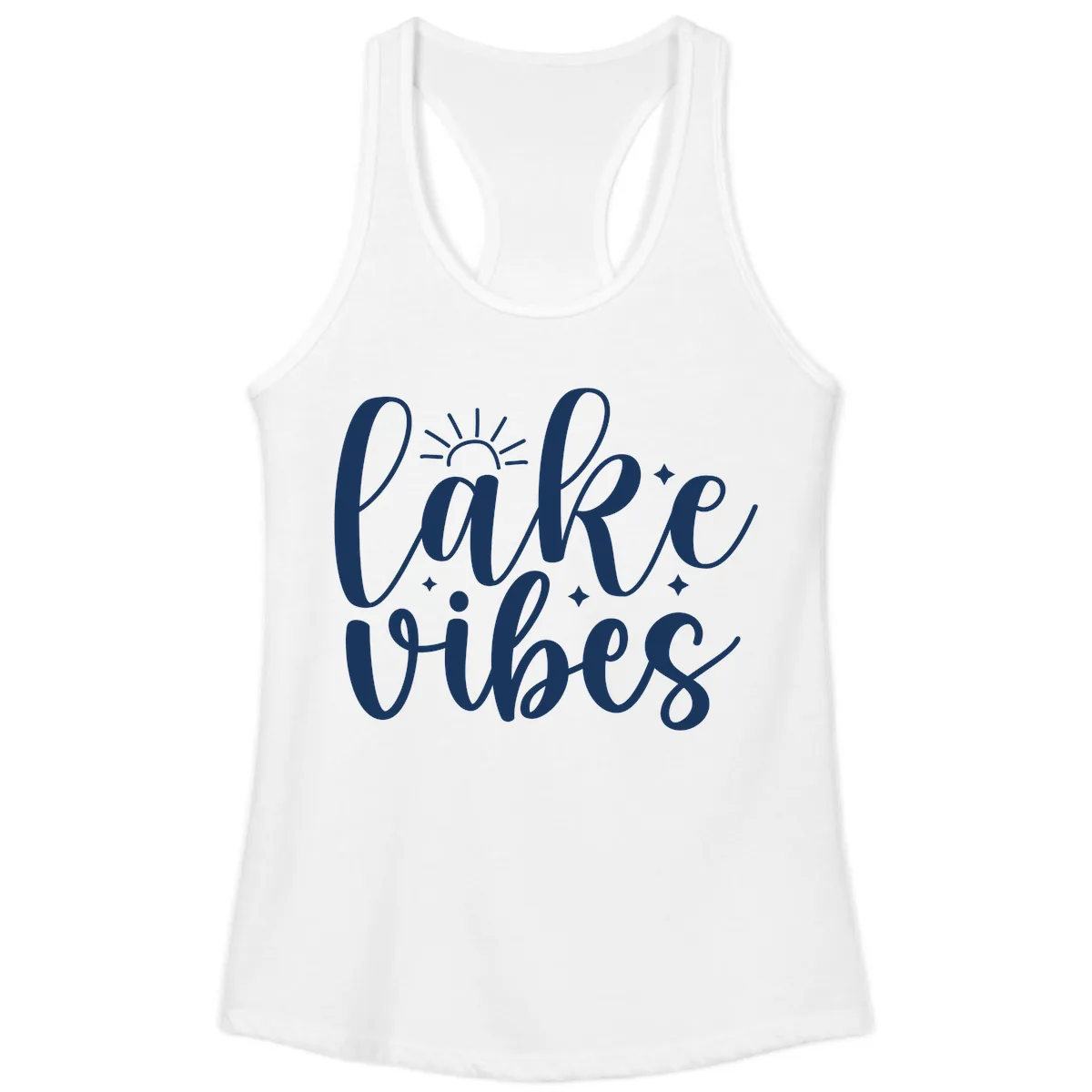 Lake Vibes Script Design Ladies Tank in White