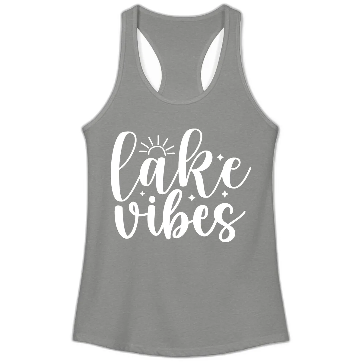 Lake Vibes Script Design Ladies Tank in Heather Grey