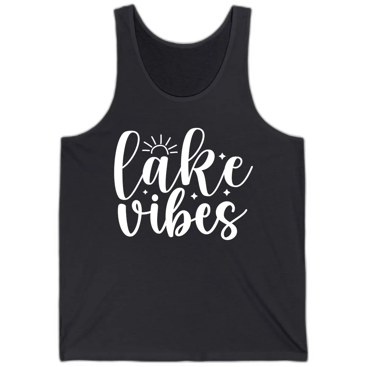 Lake Vibes Script Design Tank in Dark Grey