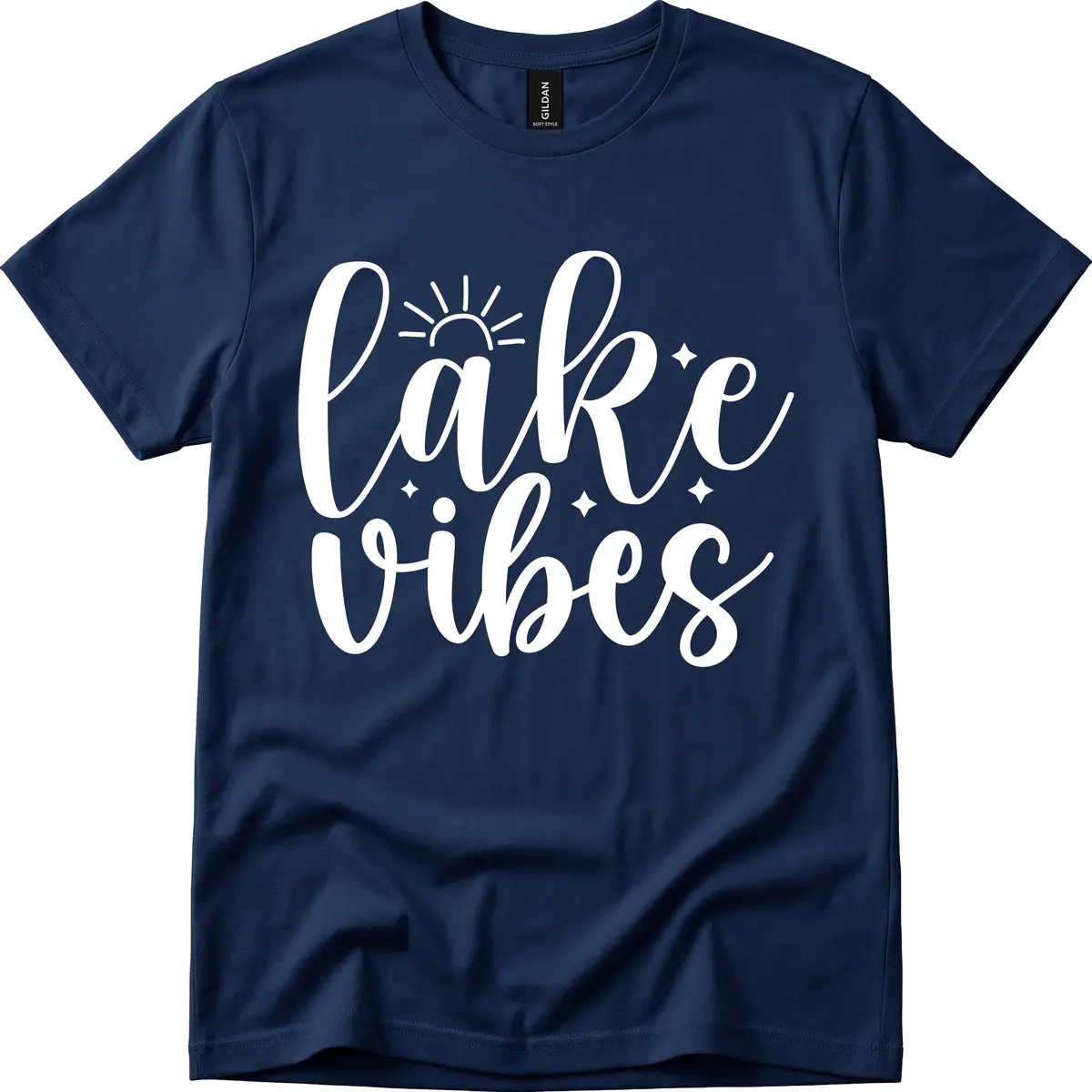 Lake Vibes Script Design T-Shirt in Navy