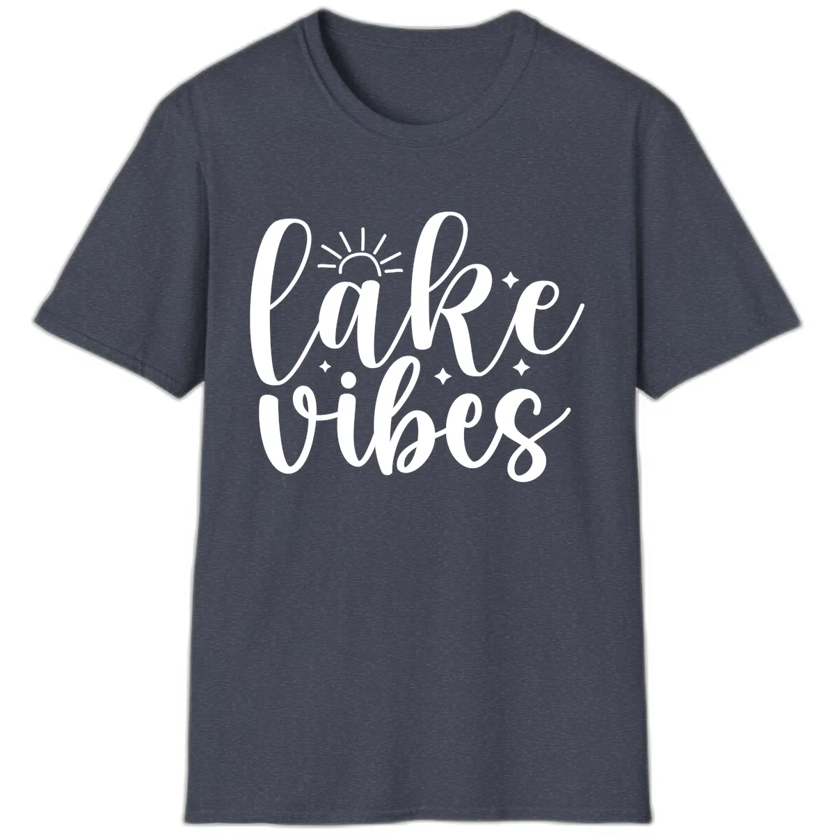 Lake Vibes Script Design T-Shirt in Heather Navy