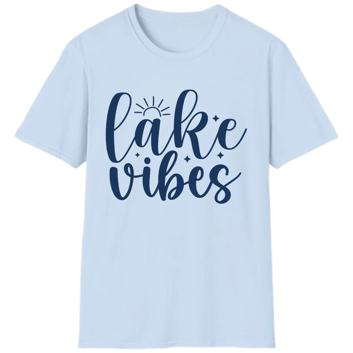 Lake Vibes Script Design T-Shirt in Light Blue