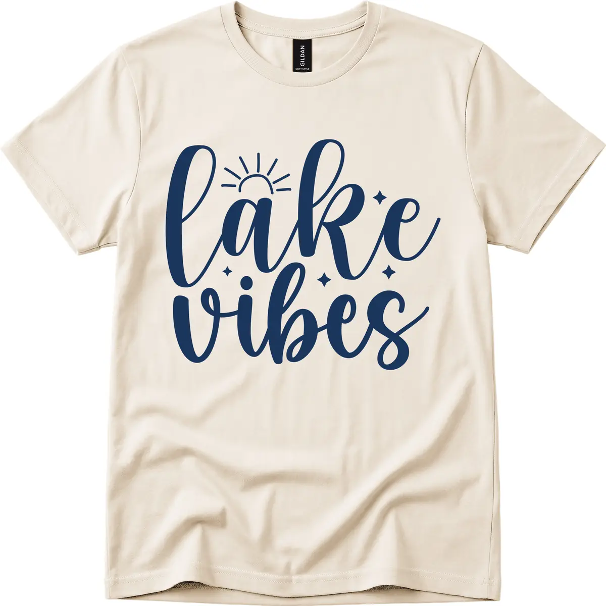 Lake Vibes Script Design T-Shirt in Natural