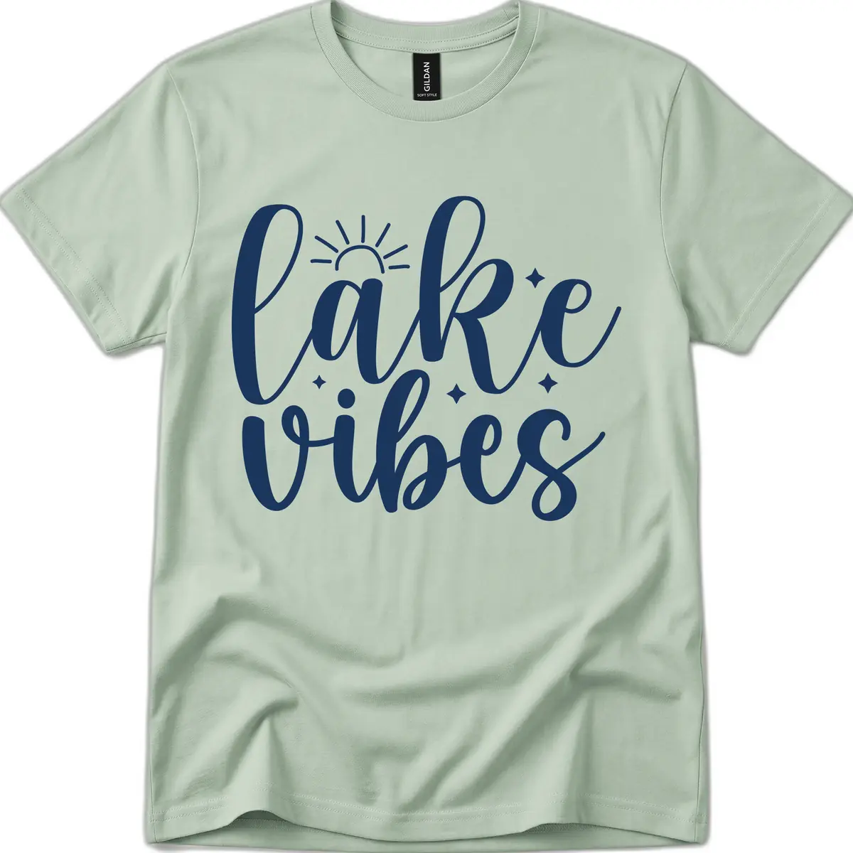 Lake Vibes Script Design T-Shirt in Sage