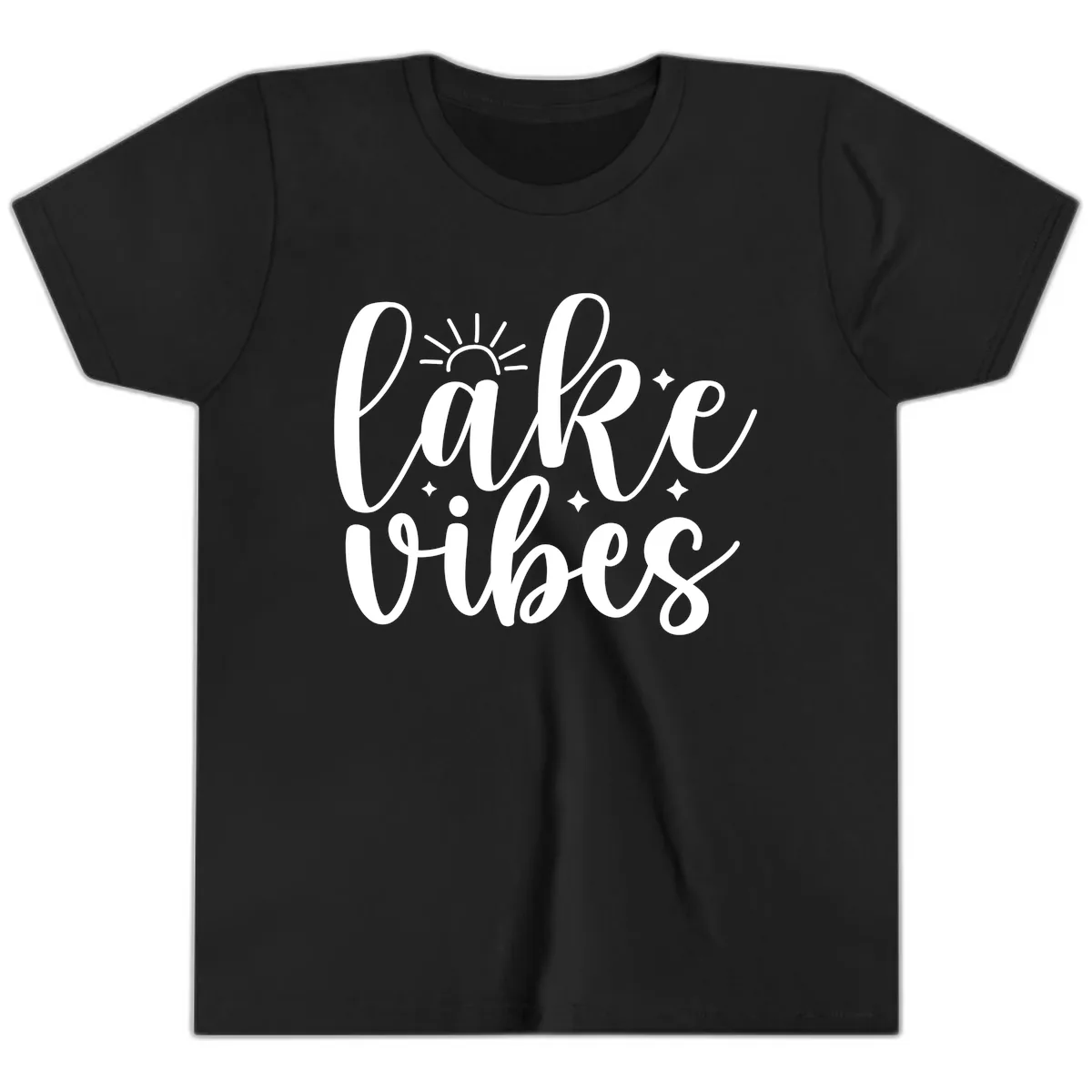 Lake Vibes Script Design Youth T-Shirt in Black