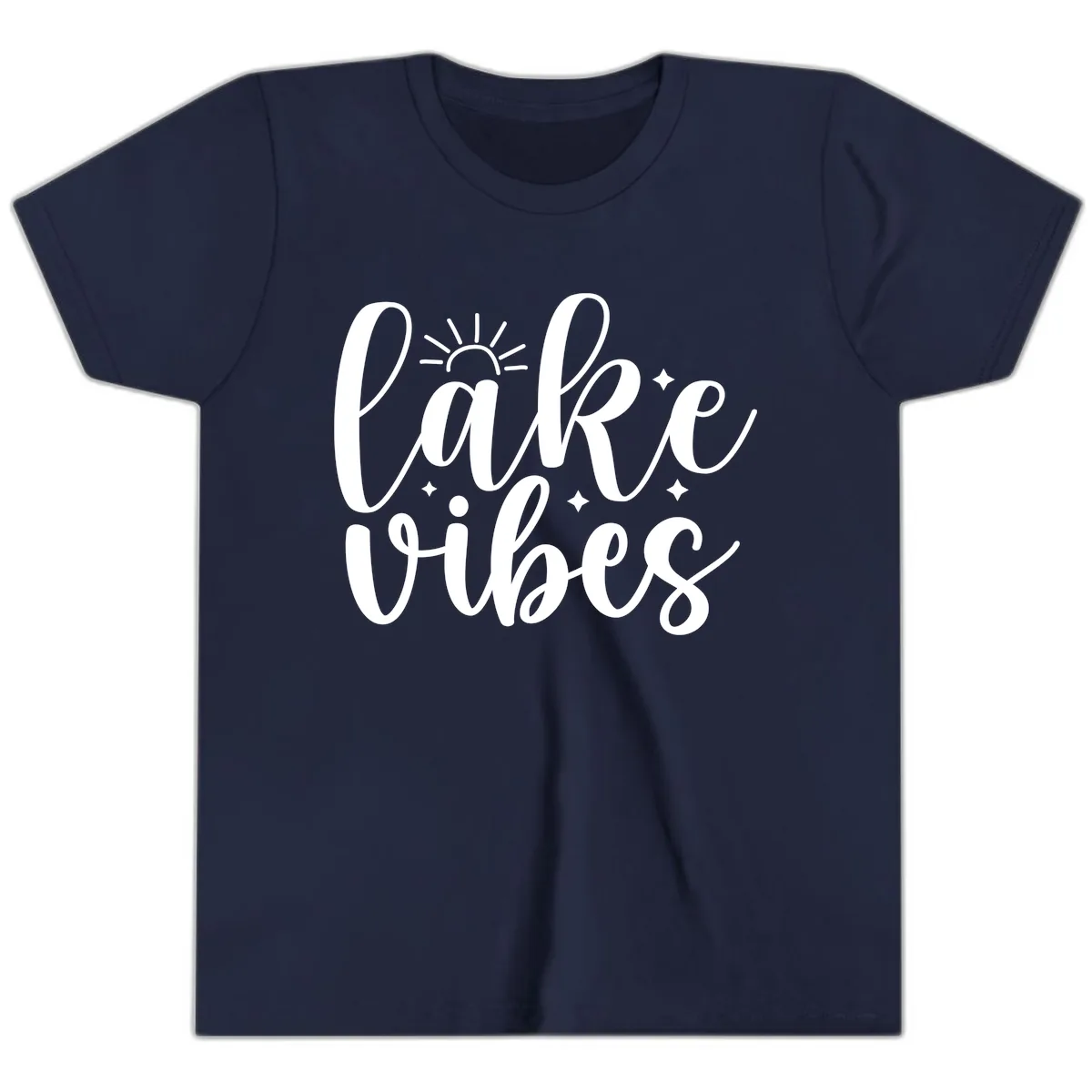 Lake Vibes Script Design Youth T-Shirt in Navy