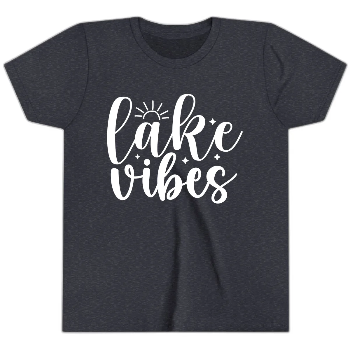 Lake Vibes Script Design Youth T-Shirt in Heather Navy