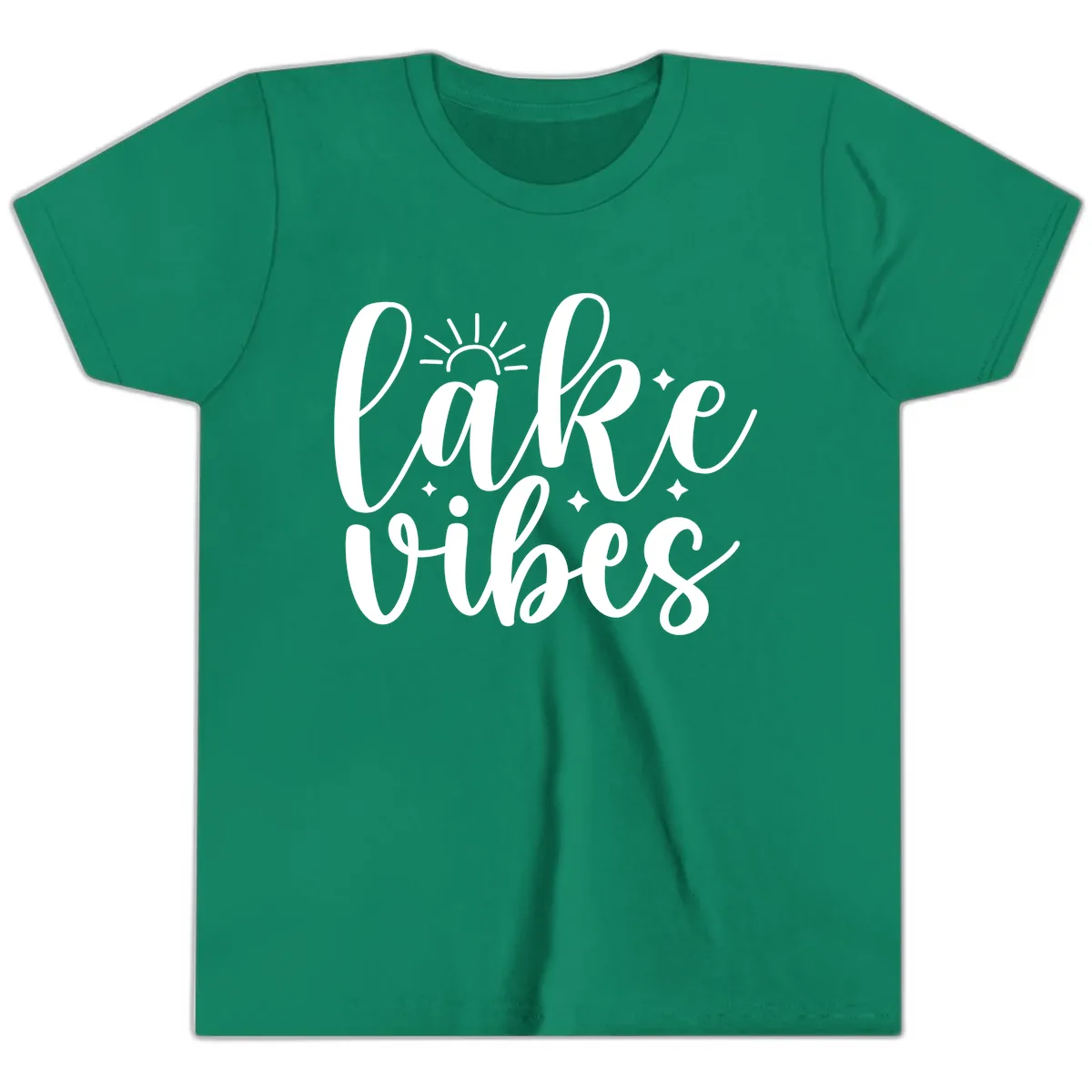 Lake Vibes Script Design Youth T-Shirt in Kelly