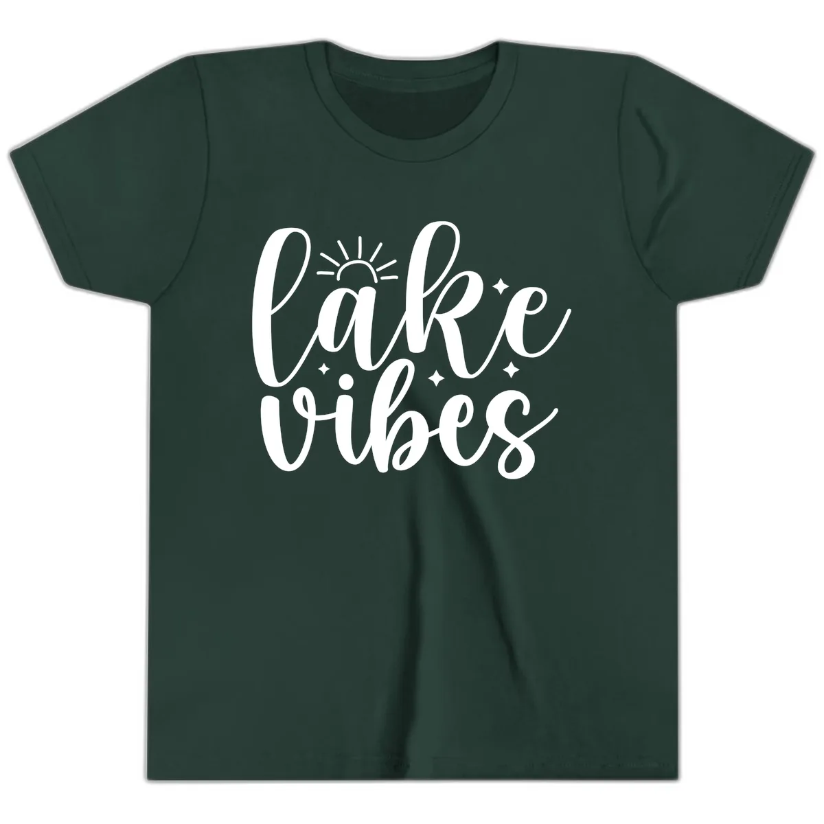 Lake Vibes Script Design Youth T-Shirt in Forest