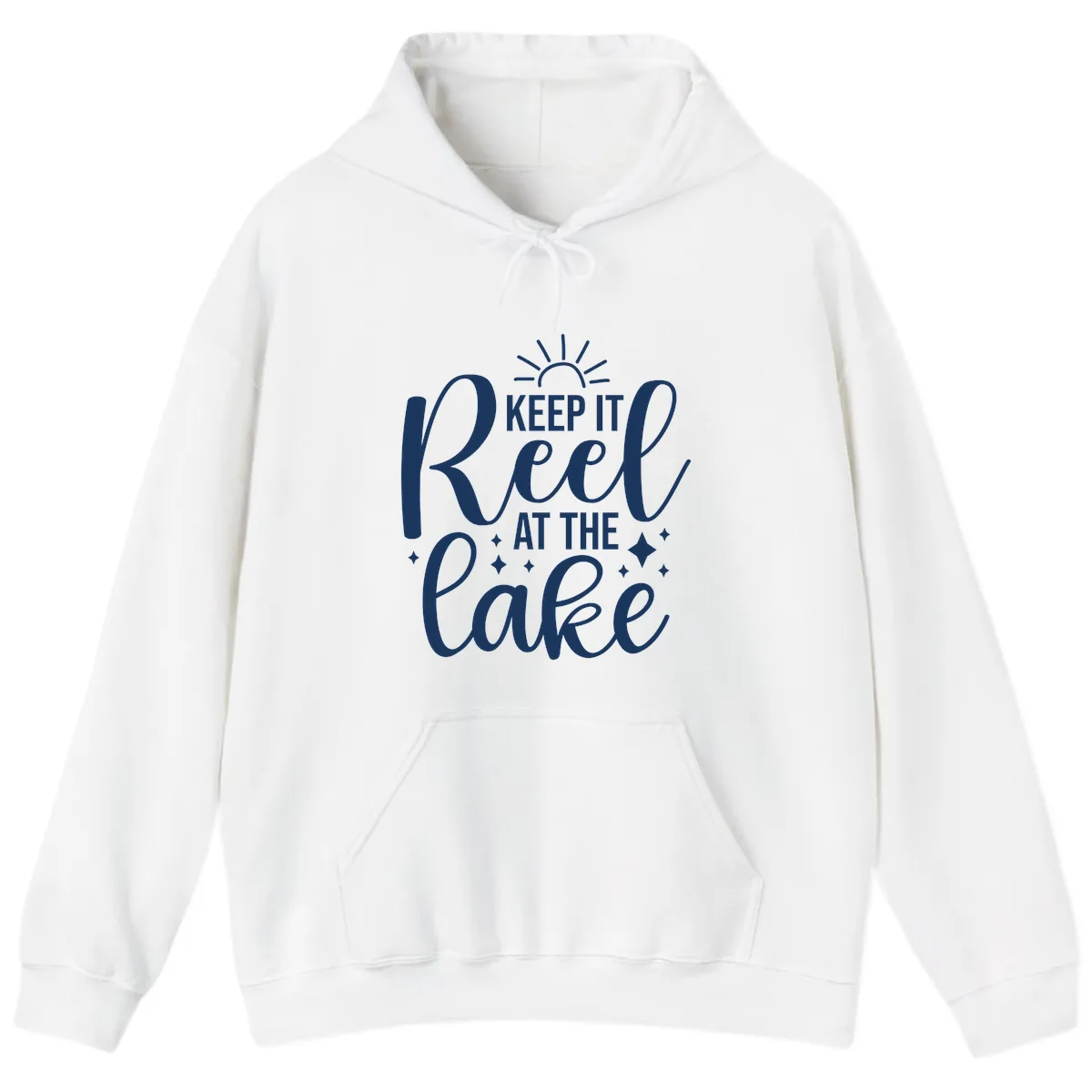 Keep It Reel At The Lake Design Hoodie in White