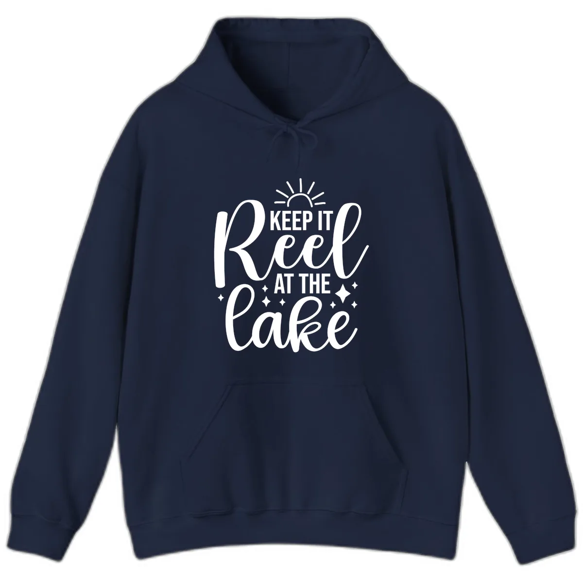 Keep It Reel At The Lake Design Hoodie in Navy