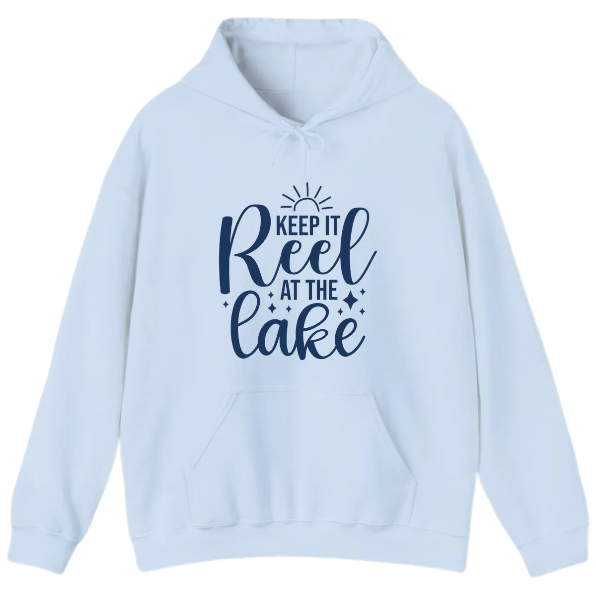 Keep It Reel At The Lake Design Hoodie in Light Blue