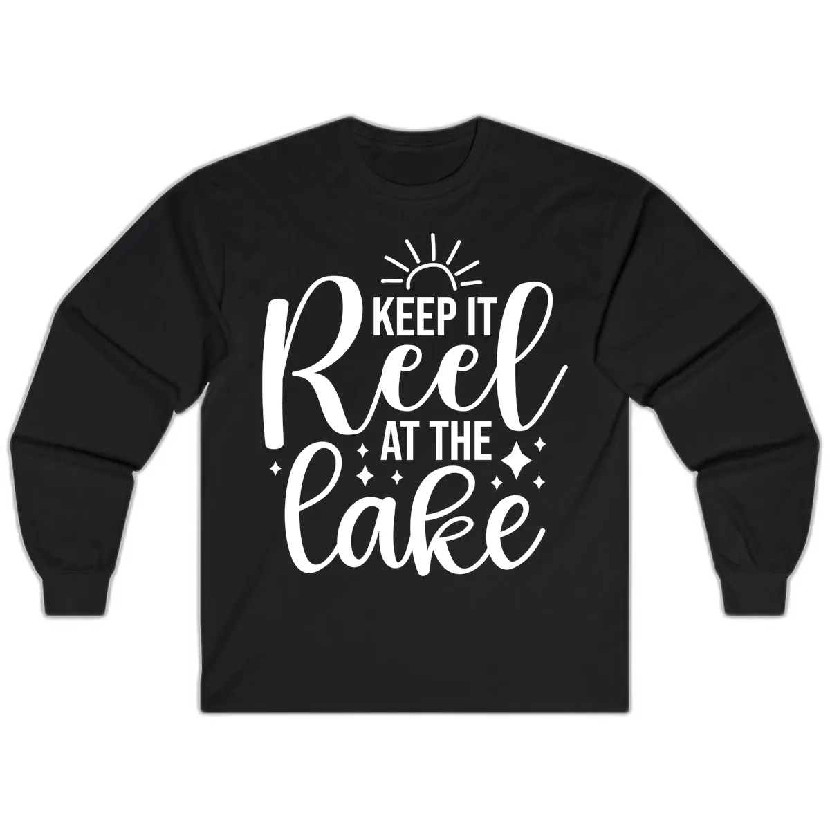 Keep It Reel At The Lake Design Long Sleeve in Black