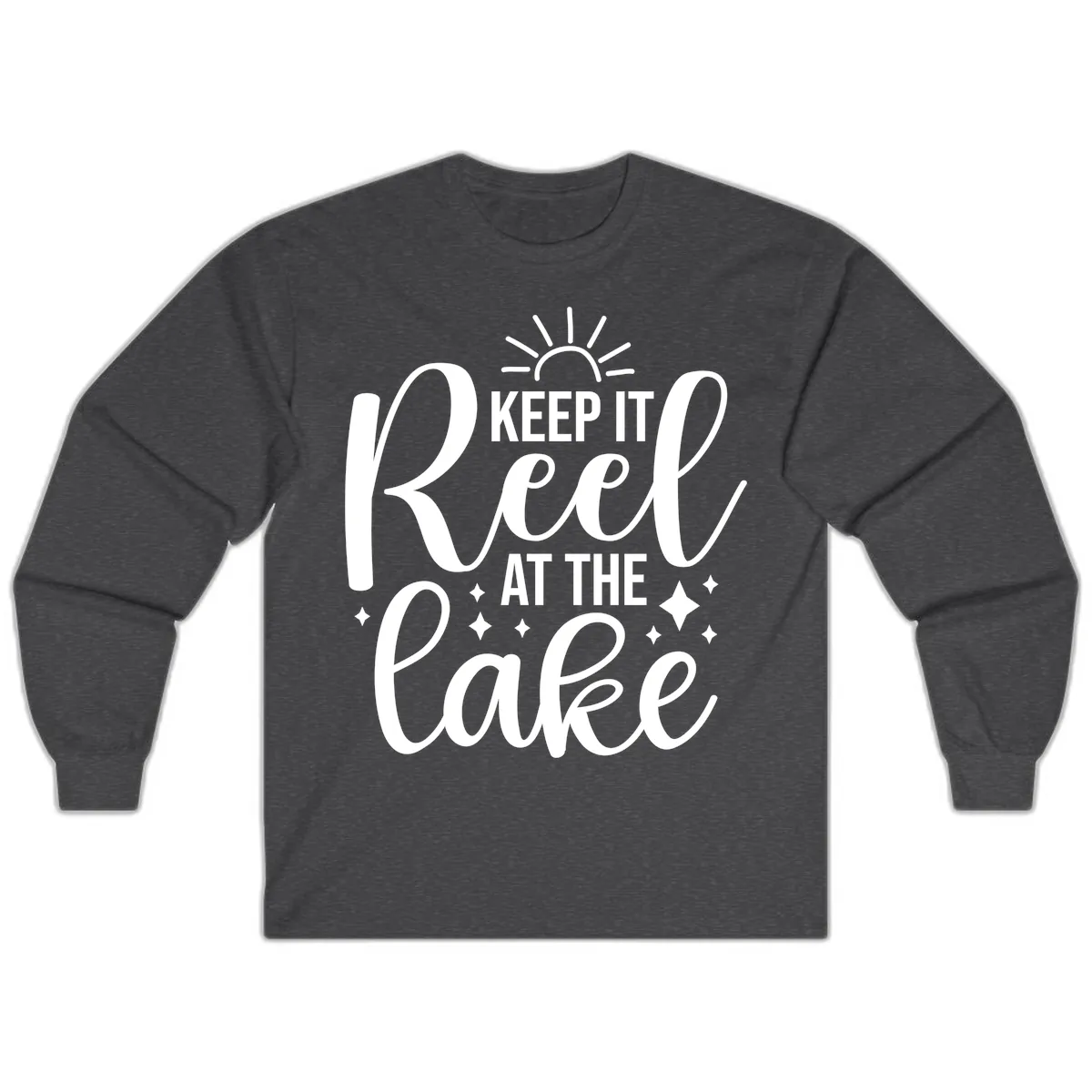 Keep It Reel At The Lake Design Long Sleeve in Dark Heather