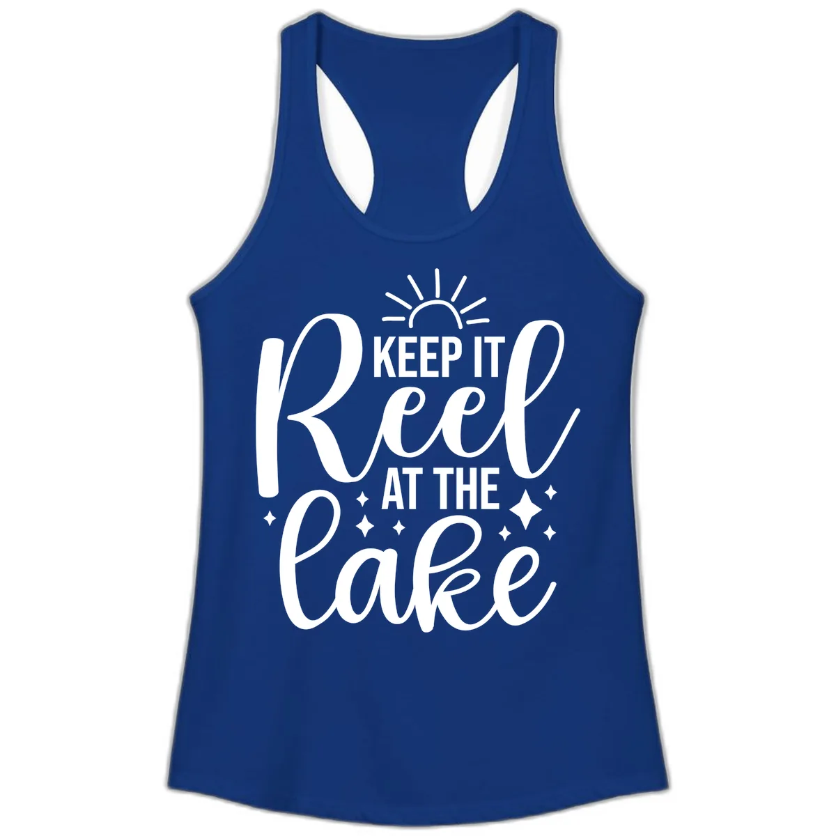 Keep It Reel At The Lake Design Ladies Tank in Solid Royal