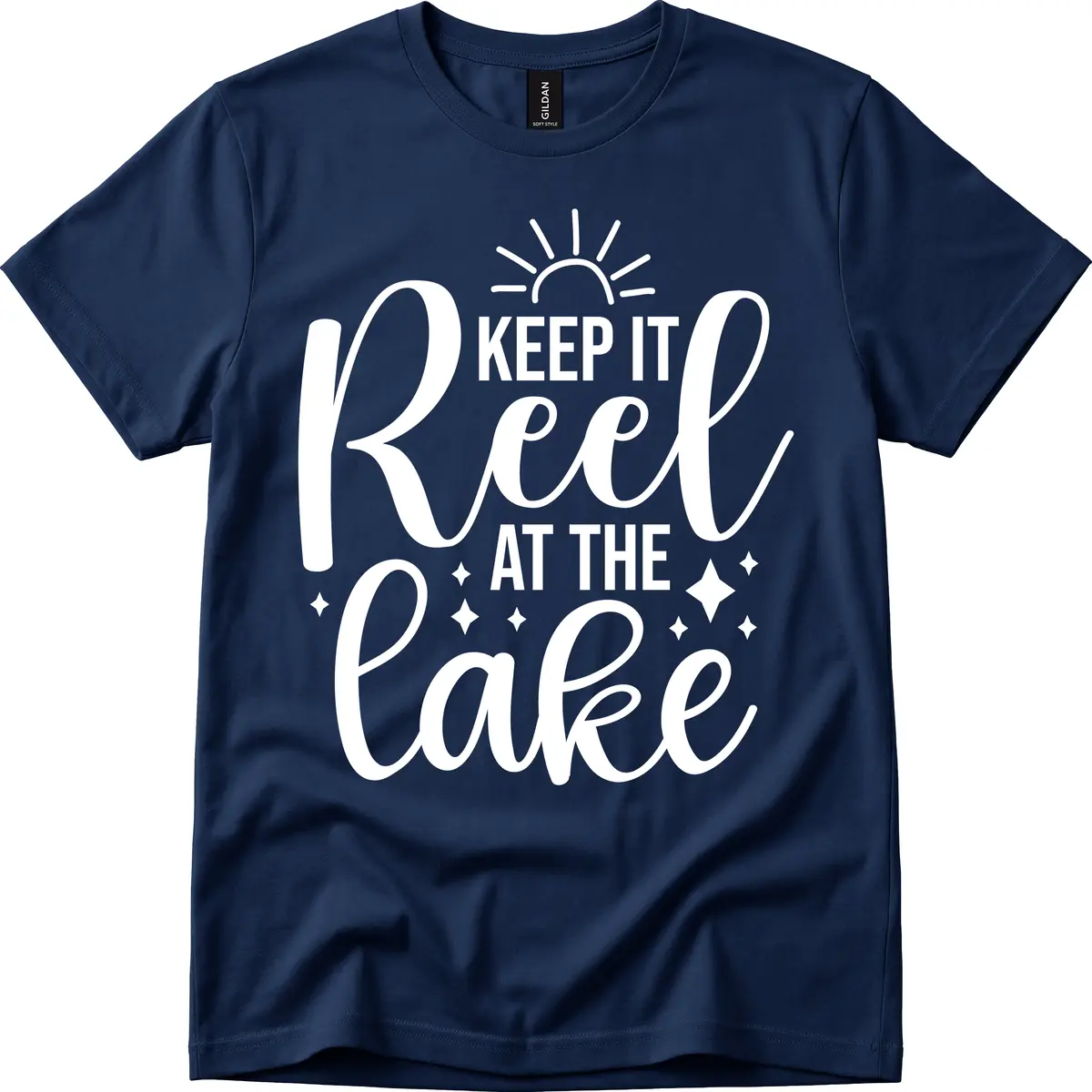 Keep It Reel At The Lake Design T-Shirt in Navy