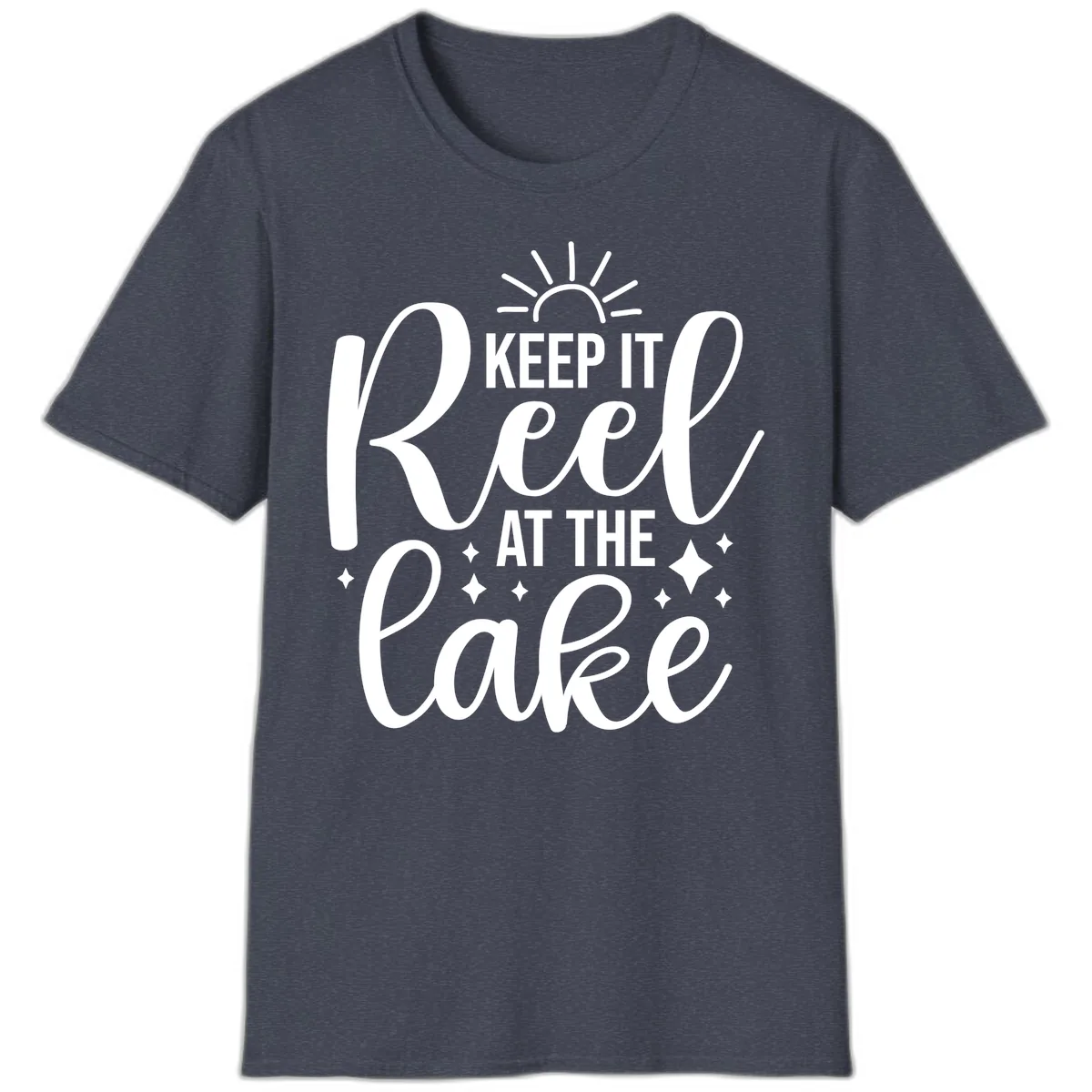 Keep It Reel At The Lake Design T-Shirt in Heather Navy