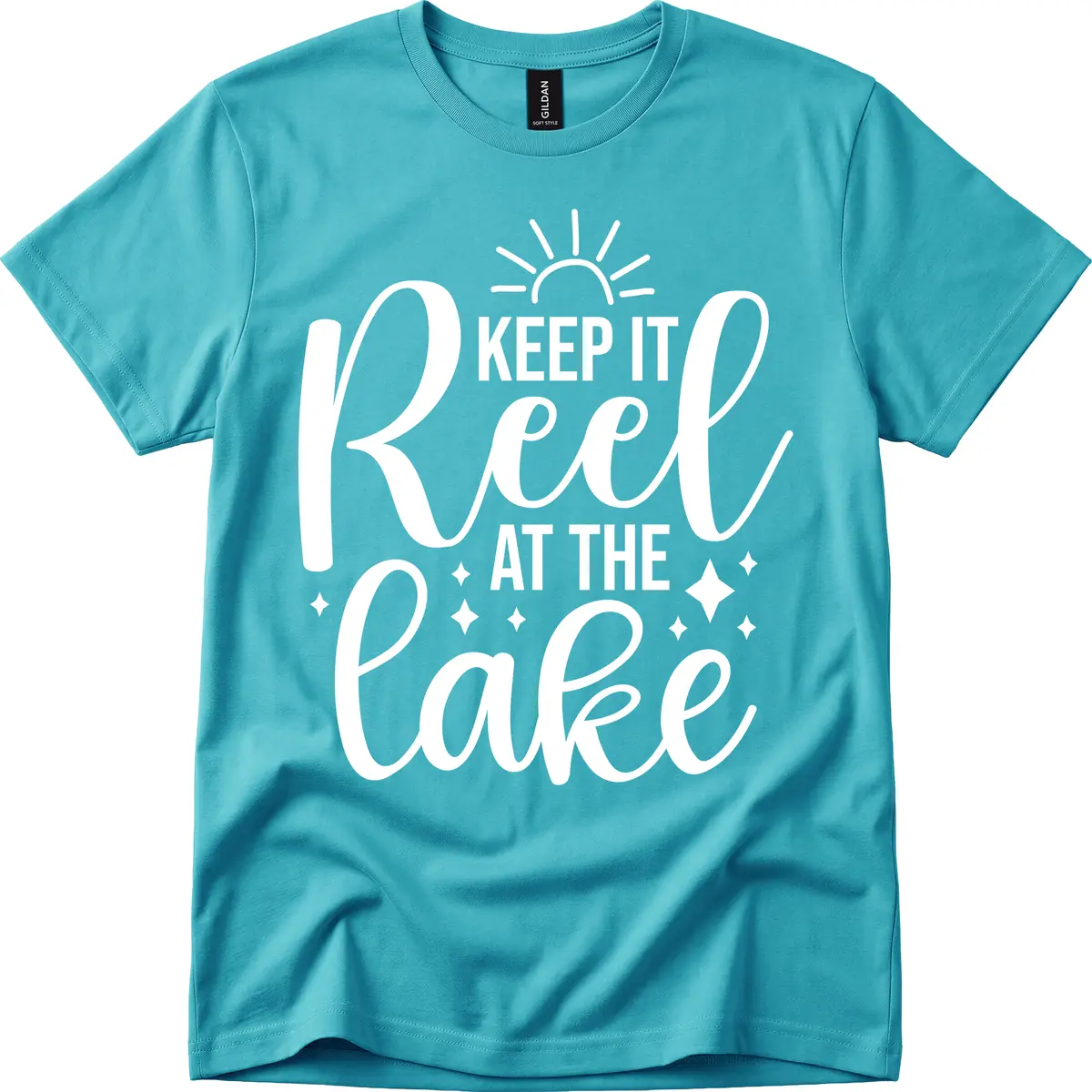 Keep It Reel At The Lake Design T-Shirt in Tropical Blue