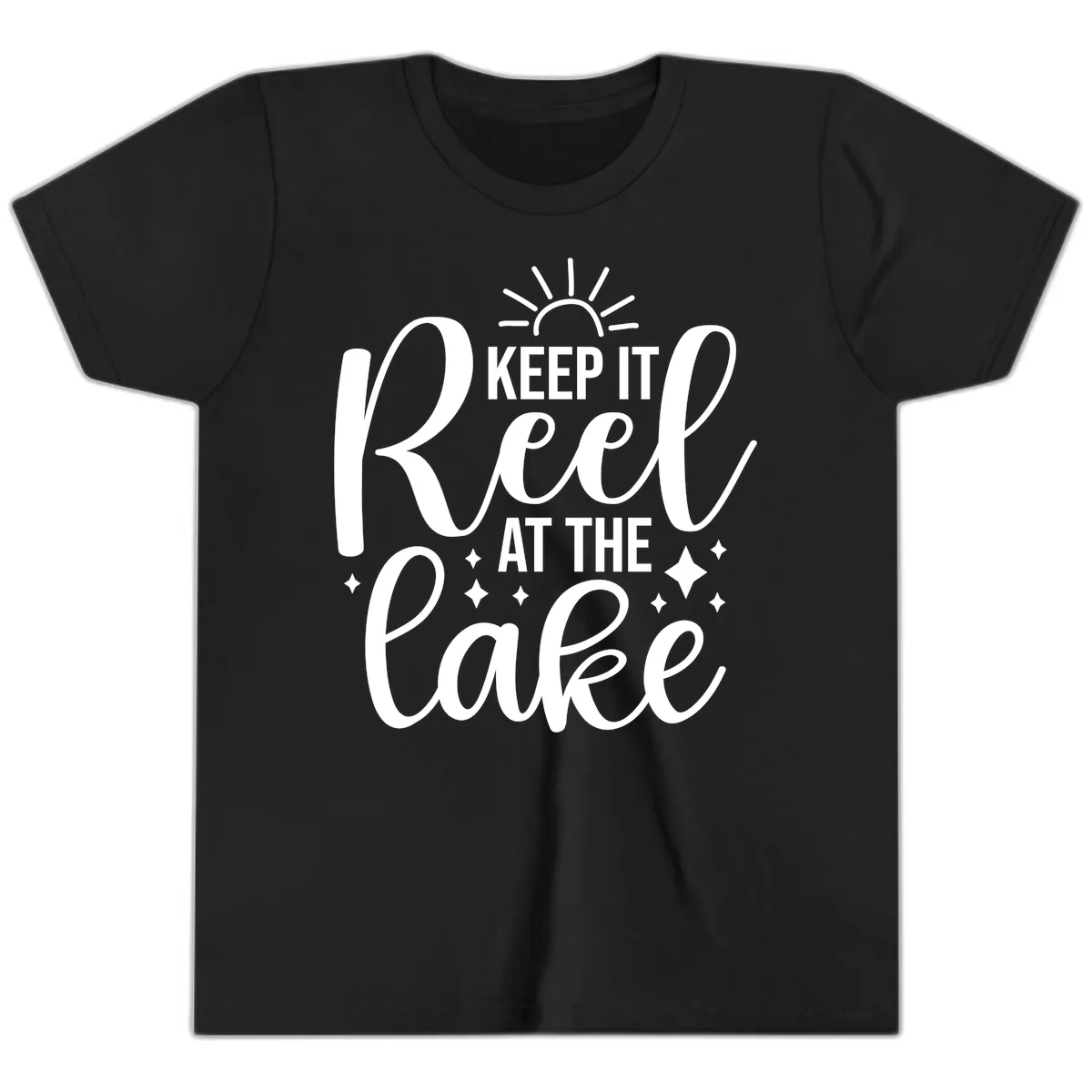 Keep It Reel At The Lake Design Youth T-Shirt in Black