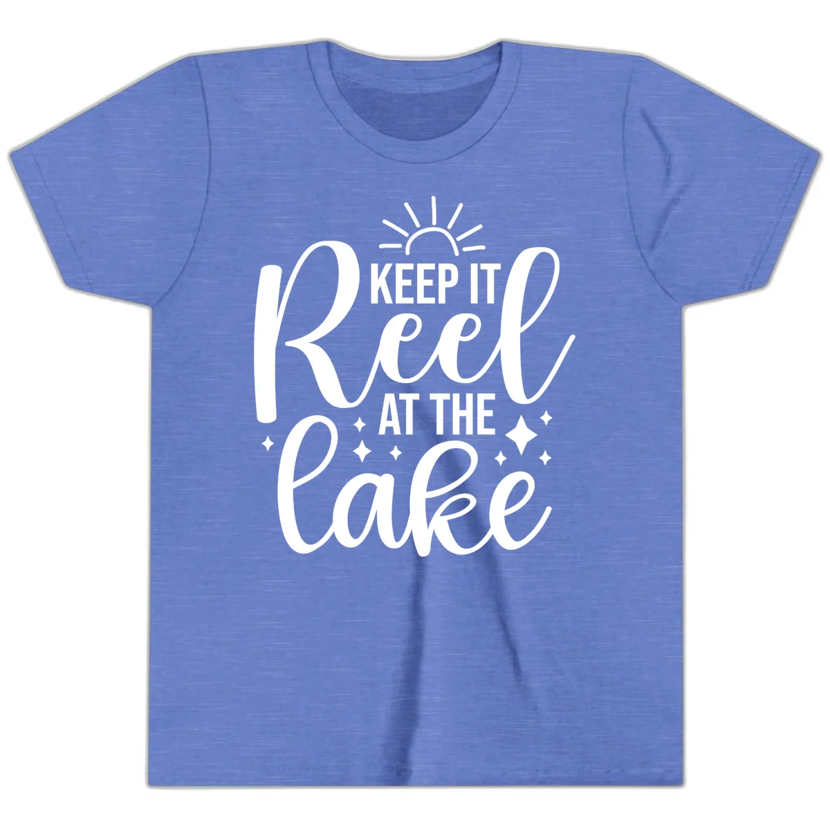 Keep It Reel At The Lake Design Youth T-Shirt in Heather Columbia Blue