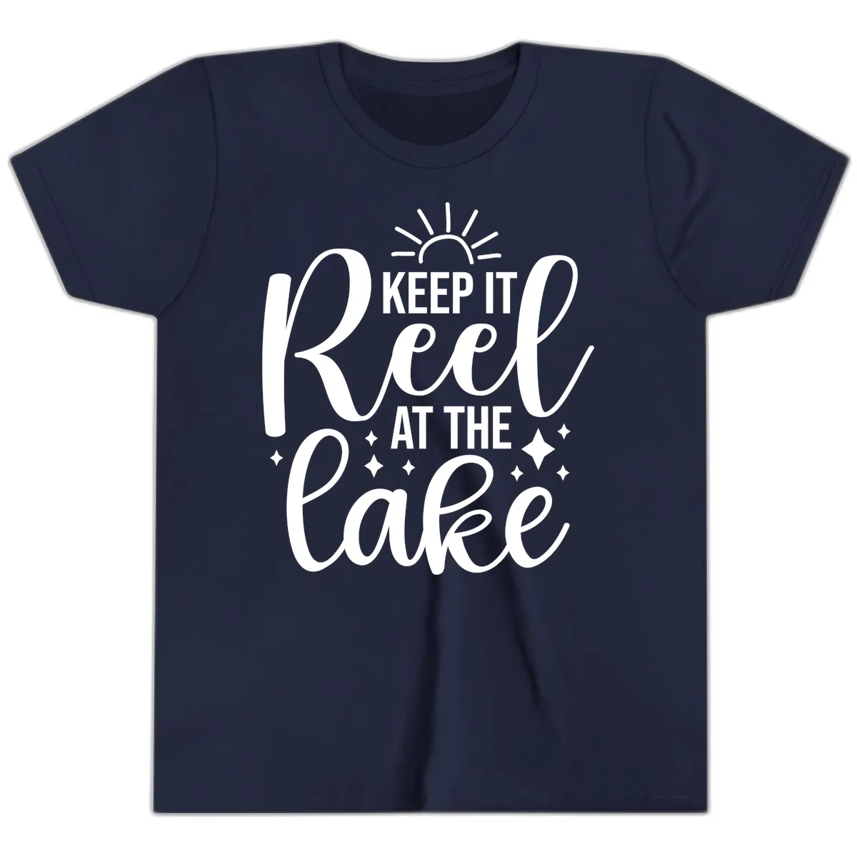 Keep It Reel At The Lake Design Youth T-Shirt in Navy