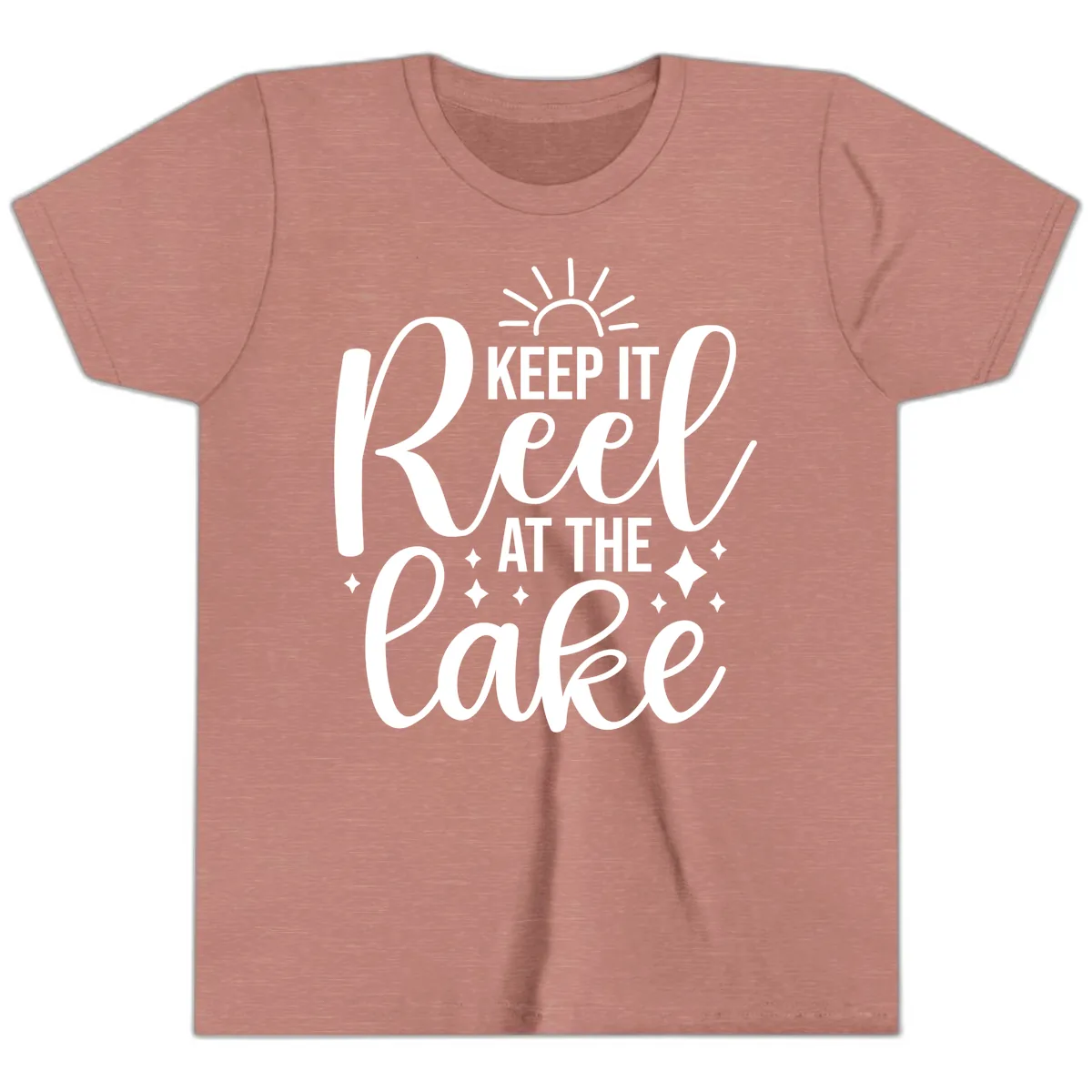 Keep It Reel At The Lake Design Youth T-Shirt in Heather Mauve