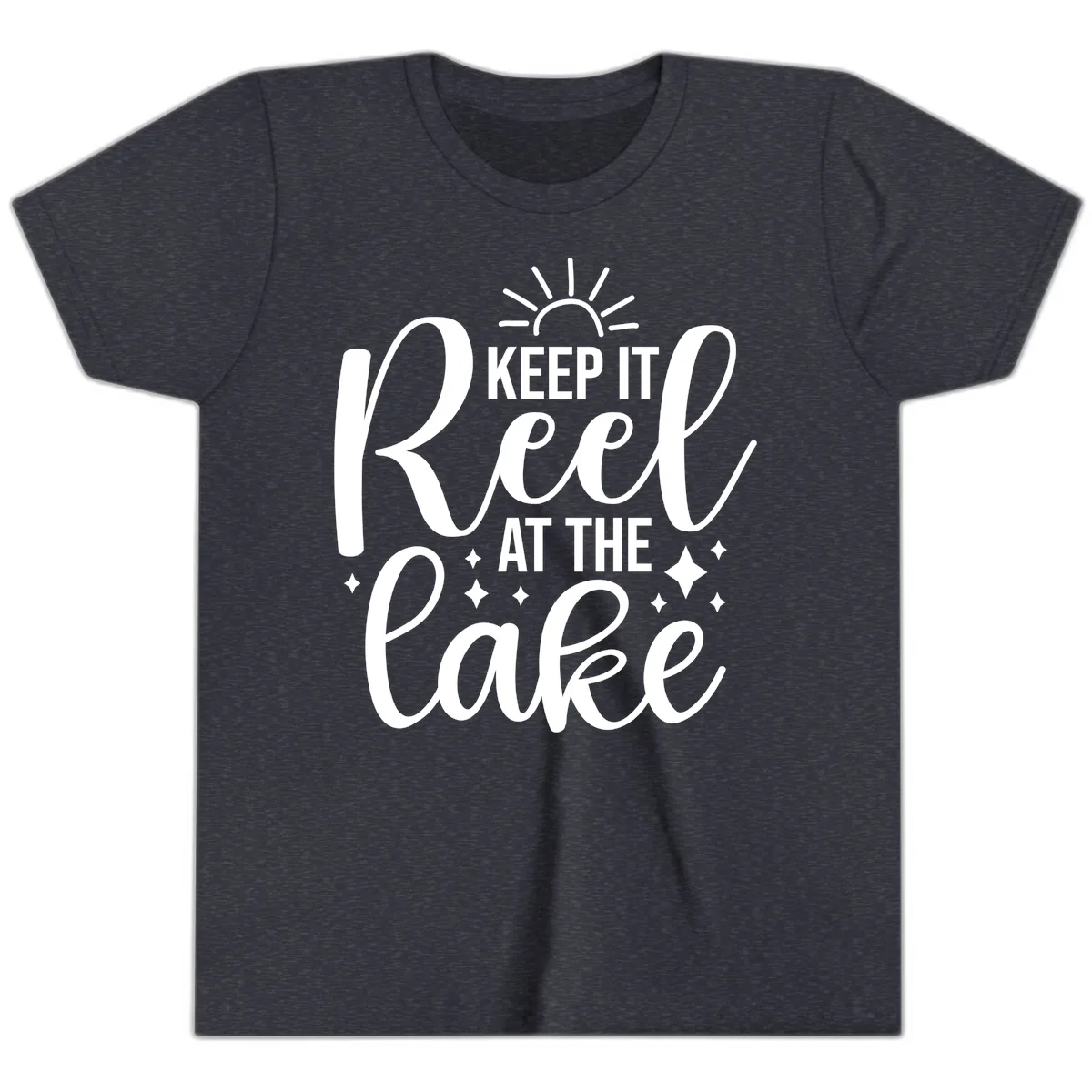 Keep It Reel At The Lake Design Youth T-Shirt in Heather Navy