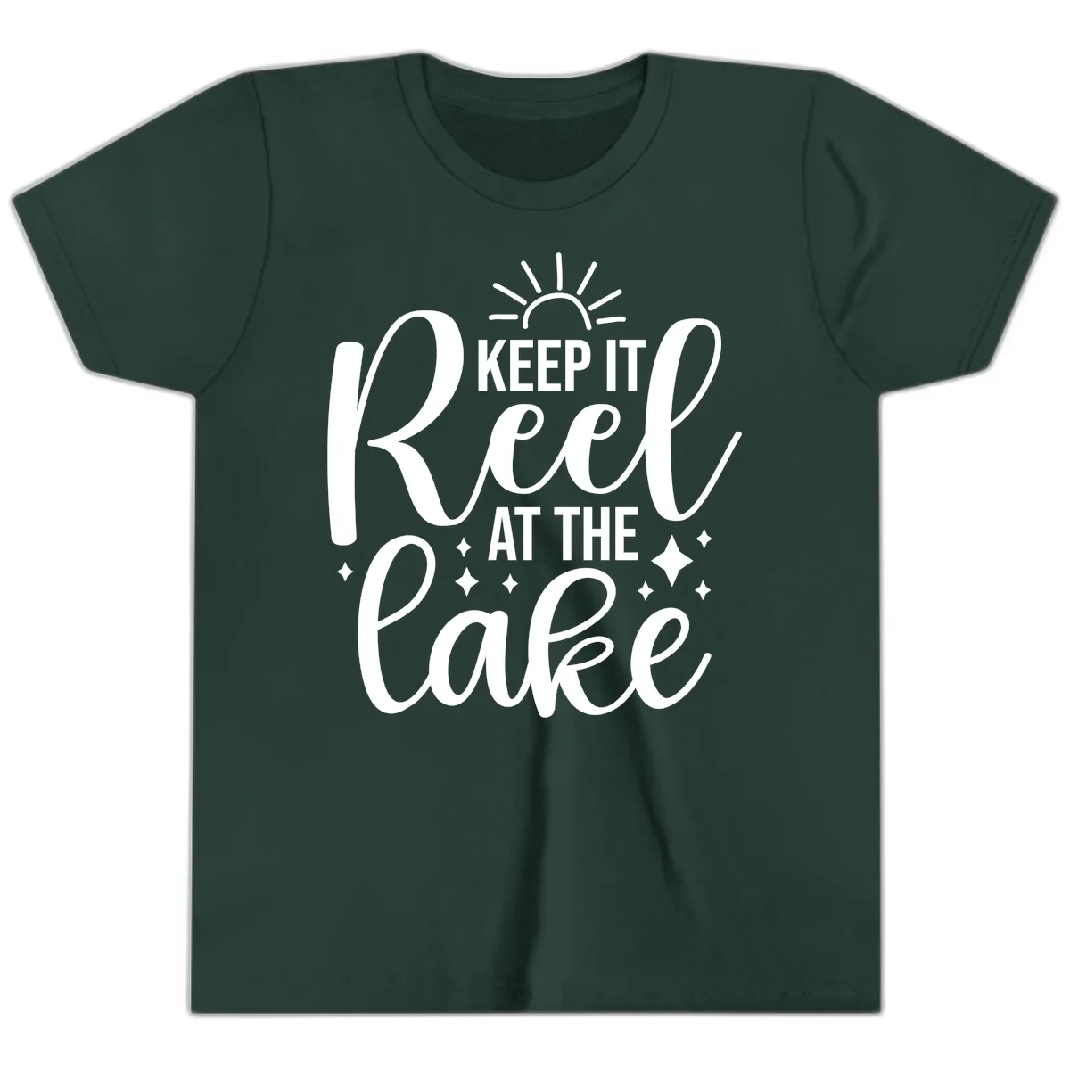 Keep It Reel At The Lake Design Youth T-Shirt in Forest